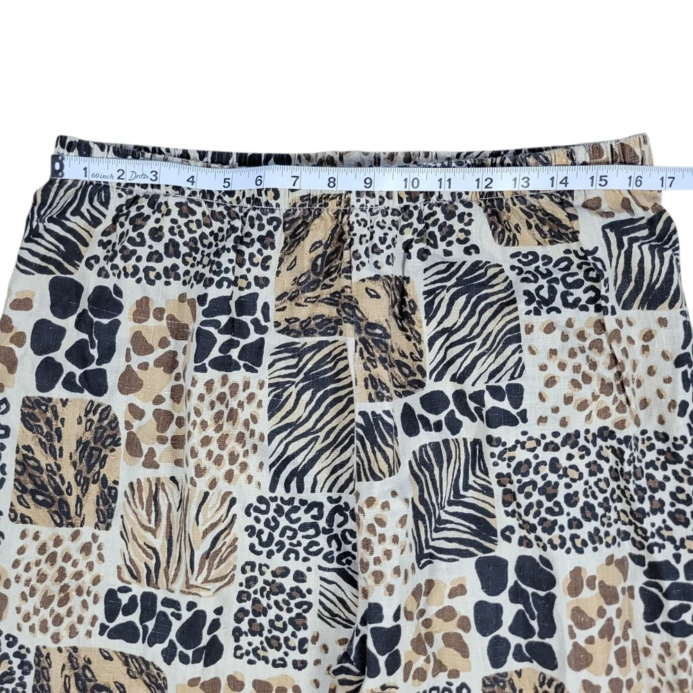 Hot Cotton 100% Linen Pants Womens 1X Brown Animal Print Pull On Cropped Casual - Picture 9 of 11